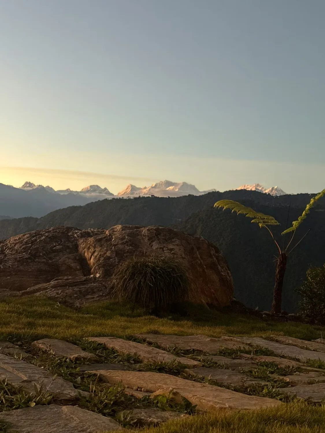 The Himalayan range at dawn seen from the ridge above the house